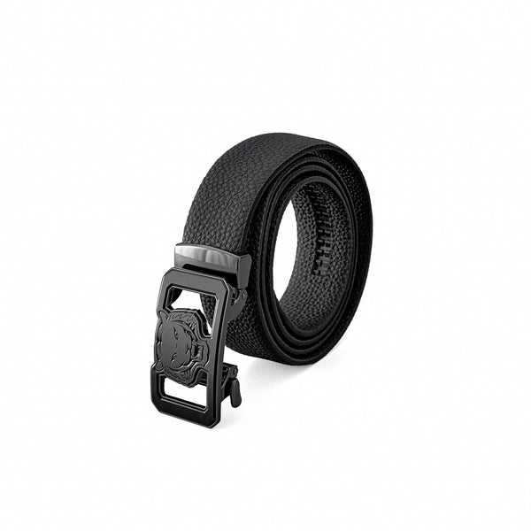 BLT045 - Pebbled Leather Lion Auto BKL Belt – Gunmetal-GUN/BLACK