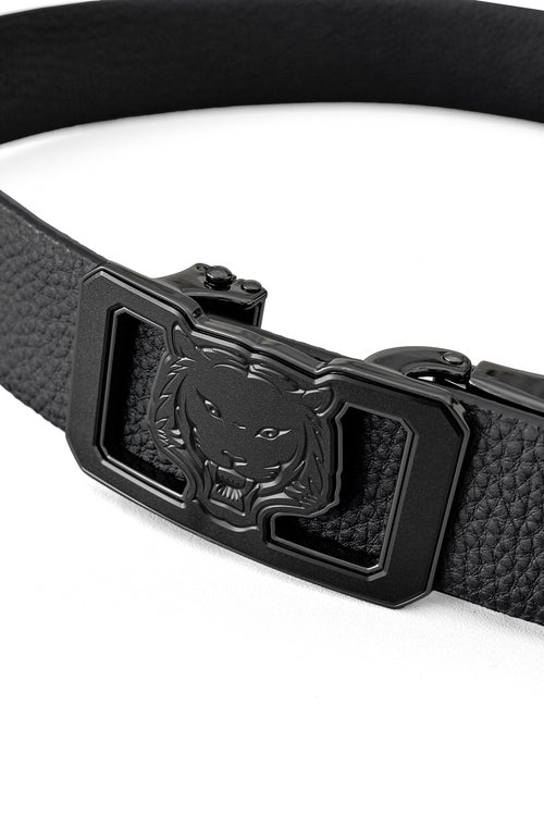 BLT045 - Pebbled Leather Lion Auto BKL Belt – Gunmetal-GUN/BLACK – view 1