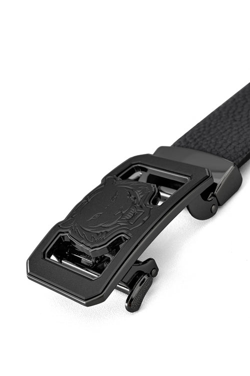 BLT045 - Pebbled Leather Lion Auto BKL Belt – Gunmetal-GUN/BLACK – view 2