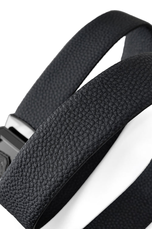 BLT045 - Pebbled Leather Lion Auto BKL Belt – Gunmetal-GUN/BLACK – view 3