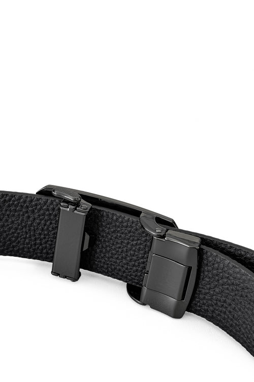 BLT045 - Pebbled Leather Lion Auto BKL Belt – Gunmetal-GUN/BLACK – view 4