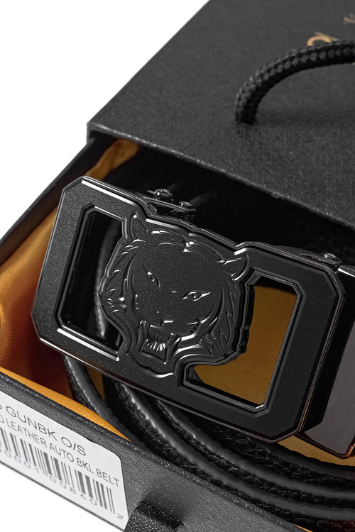 BLT045 - Pebbled Leather Lion Auto BKL Belt – Gunmetal-GUN/BLACK – view 5