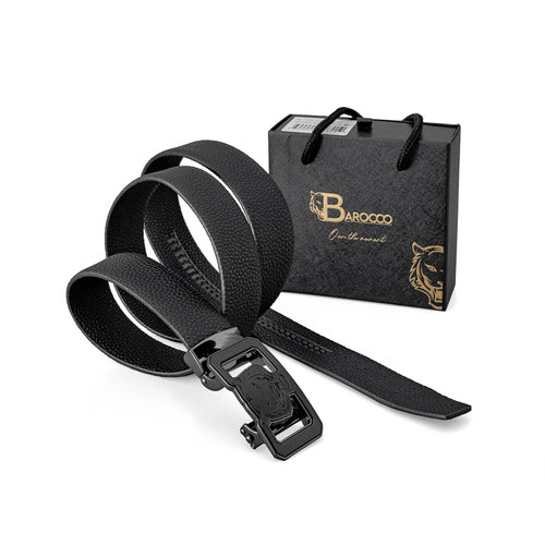 BLT045 - Pebbled Leather Lion Auto BKL Belt – Gunmetal-GUN/BLACK – view 6
