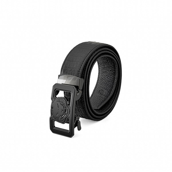 BLT046 - Croc-Emb. Leather Lion Auto BKL Belt – Gunmetal-GUN/BLACK