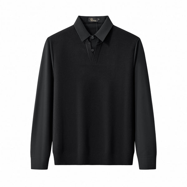 BPJ615-Lustre Knit LS Polo-BLKBK