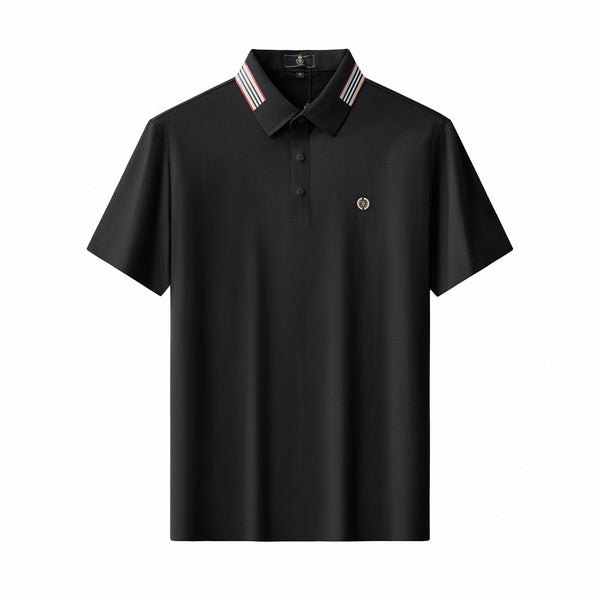 BSP633-Stripe Collar Performance Polo – El Baron-BLACK