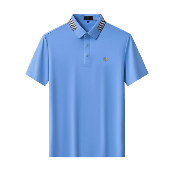 BSP633-Stripe Collar Performance Polo – El Baron-BLUE