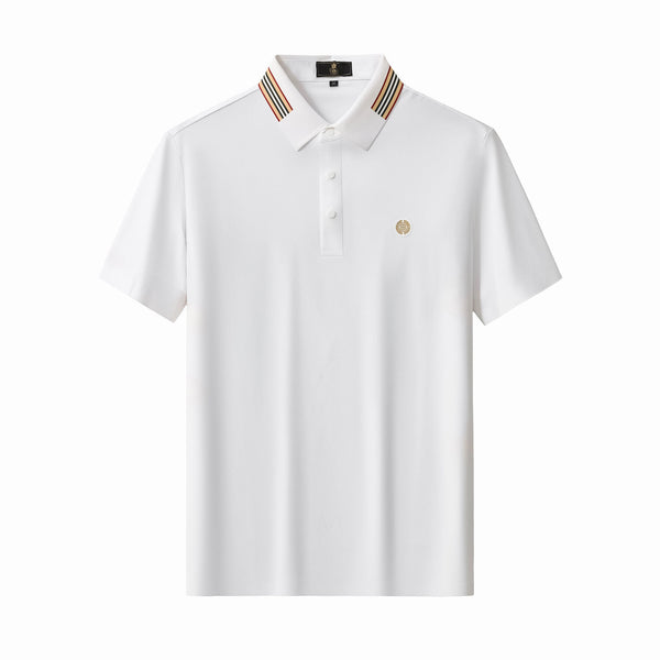 BSP633-Stripe Collar Performance Polo – El Baron-WHITE