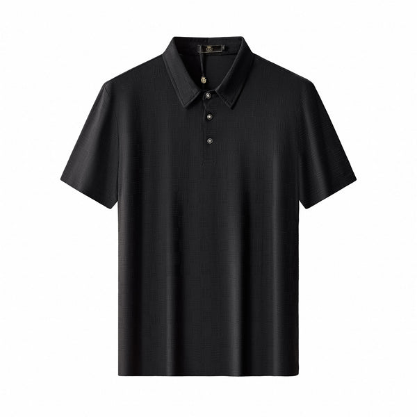 BSP634-Embossed Check Cotton Polo – El Baron-BLACK