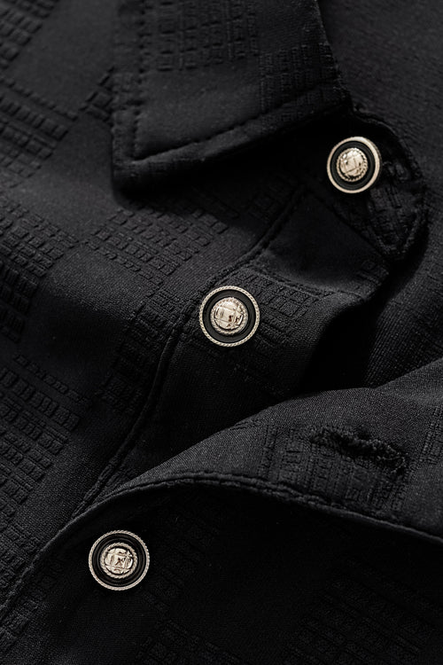 BSP634-Embossed Check Cotton Polo – El Baron-BLACK – view 5