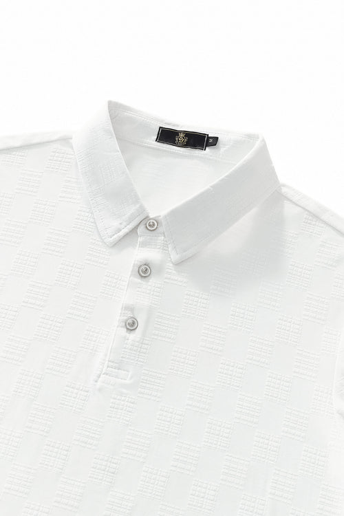 BSP634-Embossed Check Cotton Polo – El Baron-WHITE – view 2