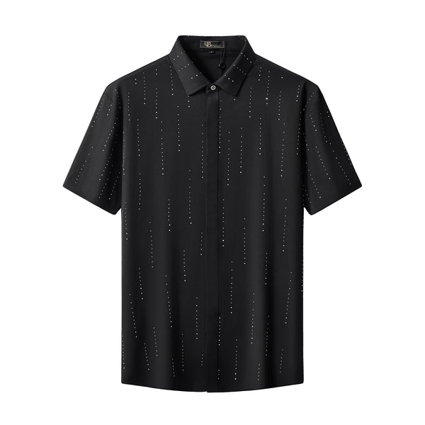 BSS920-Midnight Constellation Button-Up Shirt-BLACK/SILVER