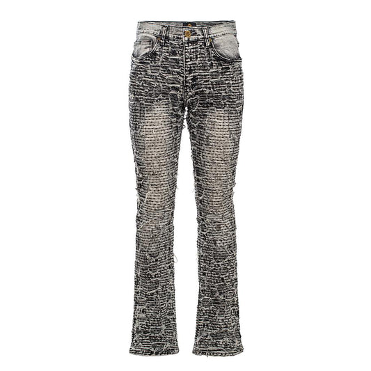 Patchwork Distressed Denim Jeans -SMOKE