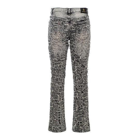 Patchwork Distressed Denim Jeans -SMOKE