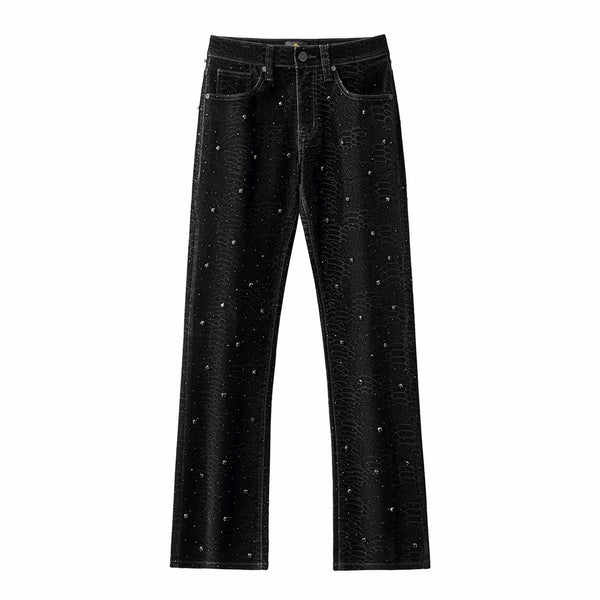 Pantalones de diamantes de imitación de serpiente de medianoche - NEGRO