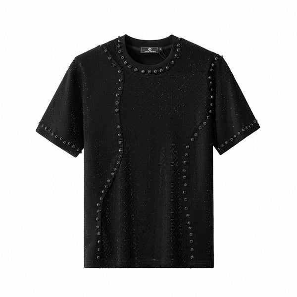 CJS431-Radiant Grid Stone Short set – Century Penthouse-BLACK/BLACK