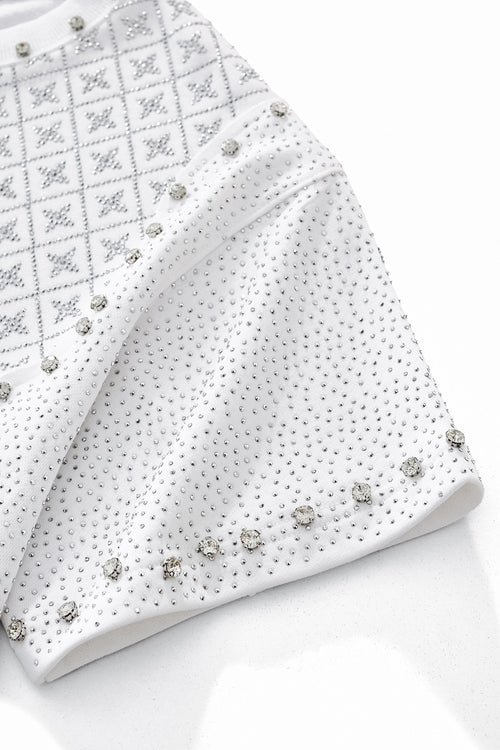 CJS431-Radiant Grid Stone Short set – Century Penthouse-WHITE/SILVER – view 5