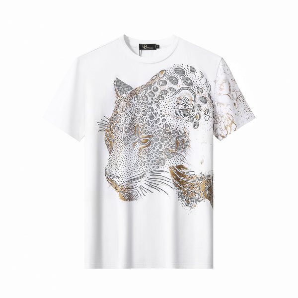 CPS214-Imperial Leopard Crystal SS Shirt-WHITE