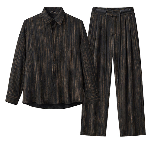 Conjunto Canyon: Camisa de manga larga estampada y pantalón plisado - NEGRO