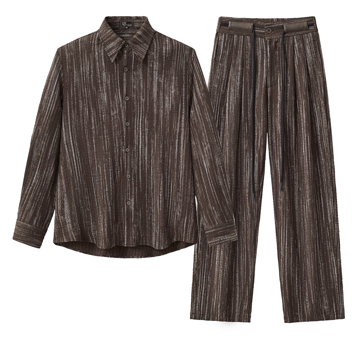 SET815 - Canyon Set – Printed LS Shirt & Pleated pant-BROWN