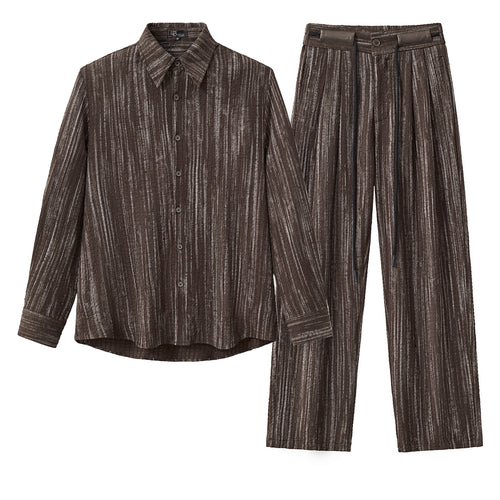 Conjunto Canyon: Camisa de manga larga estampada y pantalón plisado - MARRÓN
