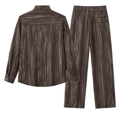 SET815 - Canyon Set – Printed LS Shirt & Pleated pant-BROWN