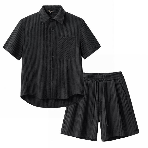 Conjunto Drift: Camisa y pantalón corto con textura de gofre - NEGRO