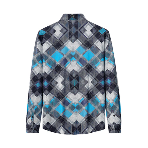 ELS102-Diamond Plaid Stretch Shirt – El Baron-BLUE – view 1
