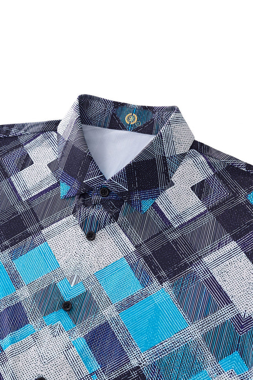 ELS102-Diamond Plaid Stretch Shirt – El Baron-BLUE – view 2