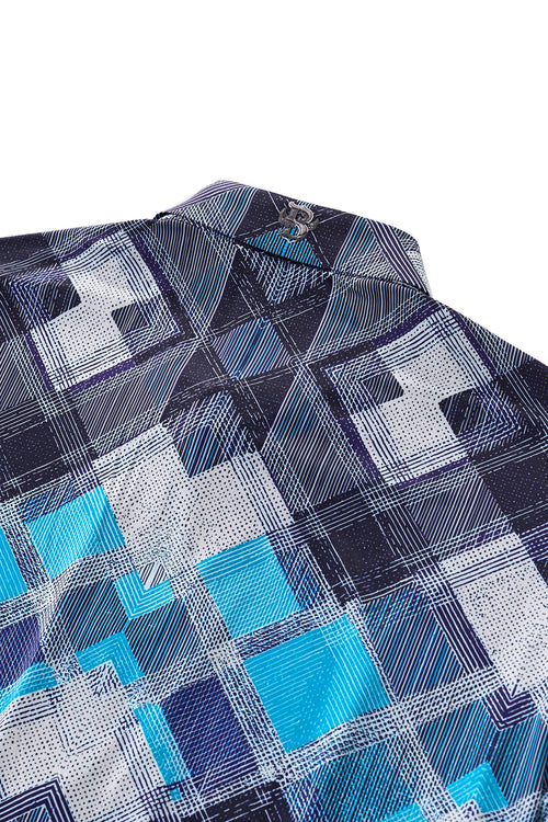 ELS102-Diamond Plaid Stretch Shirt – El Baron-BLUE – view 3