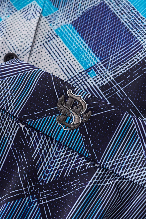 ELS102-Diamond Plaid Stretch Shirt – El Baron-BLUE – view 4