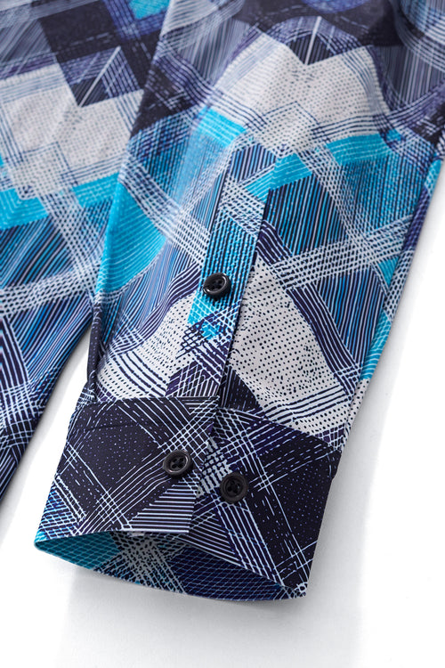 ELS102-Diamond Plaid Stretch Shirt – El Baron-BLUE – view 6
