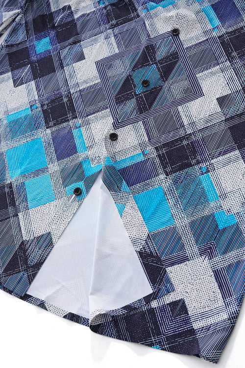 ELS102-Diamond Plaid Stretch Shirt – El Baron-BLUE – view 7