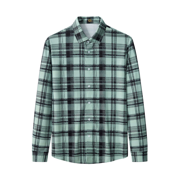 ELS106-Seamless Plaid Stretch Shirt – El Baron-GREEN