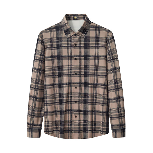 ELS106-Seamless Plaid Stretch Shirt – El Baron-KHAKI