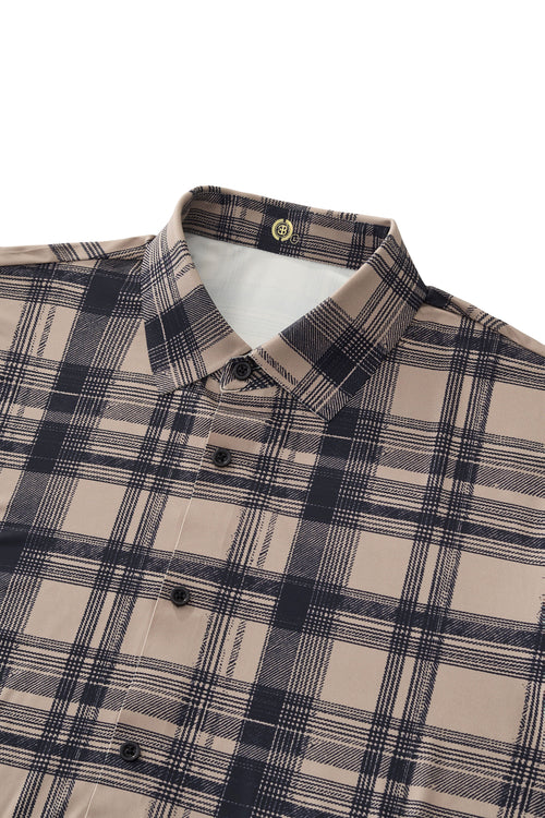 ELS106-Seamless Plaid Stretch Shirt – El Baron-KHAKI – view 2
