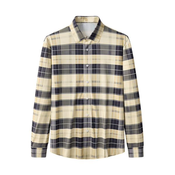 ELS109-Seamless Classic Plaid Shirt – El Baron-KHAKI