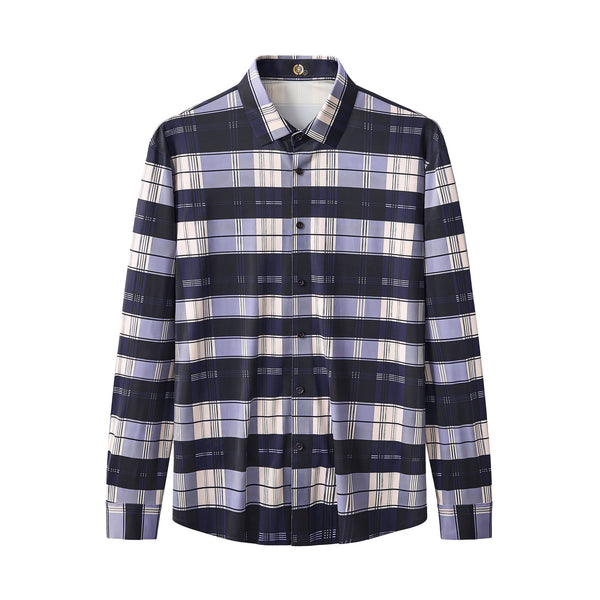 ELS109-Seamless Classic Plaid Shirt – El Baron-NAVY