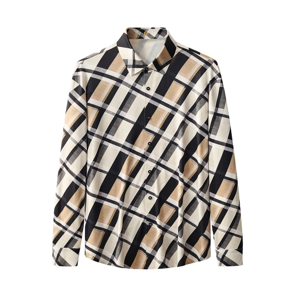 ELS110-Seamless Bold Plaid Shirt – El Baron-KHAKI