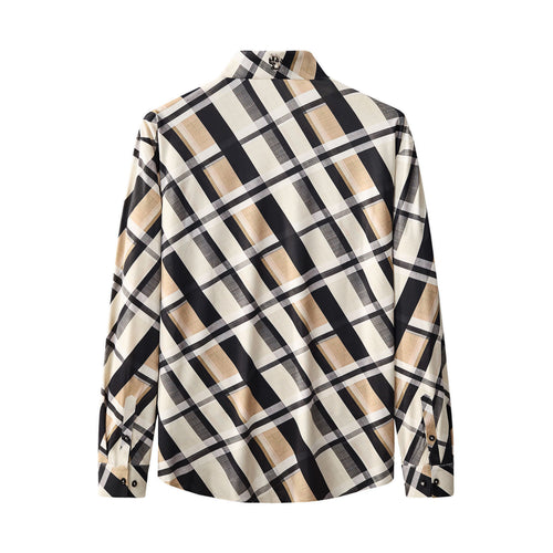 ELS110-Seamless Bold Plaid Shirt – El Baron-KHAKI – view 1