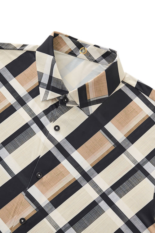 ELS110-Seamless Bold Plaid Shirt – El Baron-KHAKI – view 2