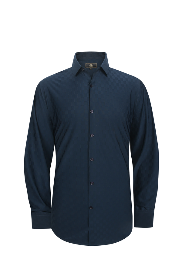 Camisa elástica Gridline de manga larga - AZUL MARINO