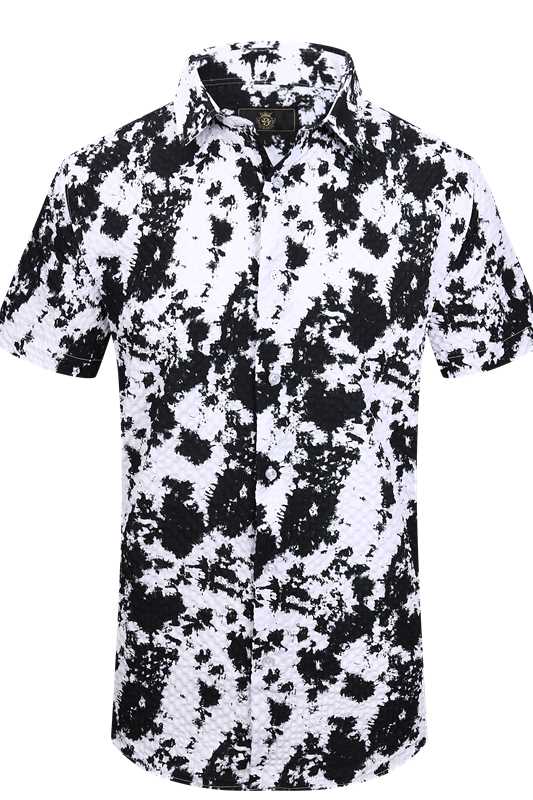 Camisa de manga corta con salpicaduras de tinta monocromática - BLANCA/NEGRA
