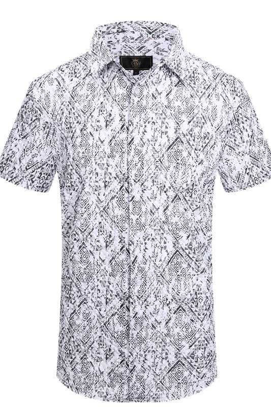 Camisa de manga corta con estampado geométrico en cascada - BLANCO/NEGRO