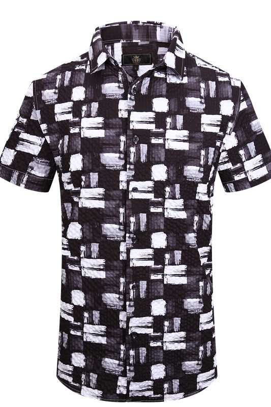 ESS931 - Abstract Mono Grid SS Shirt-WHITE/BLACK – BAROCCO wholesale shirts
