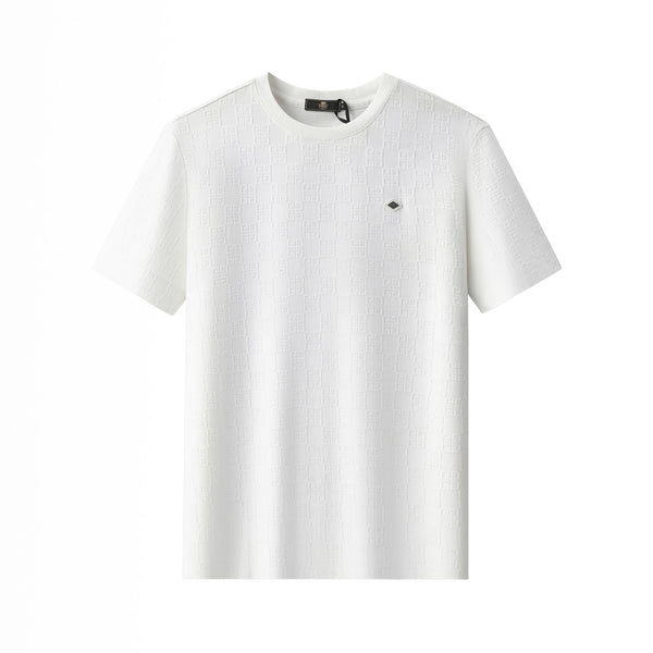 ETS04-Embossed Greek Key Texture Tee – El Baron-WHITE