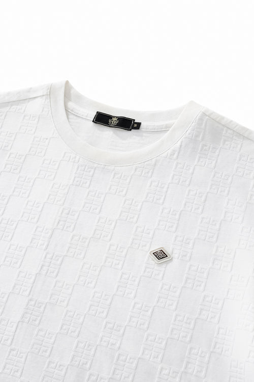 ETS04-Embossed Greek Key Texture Tee – El Baron-WHITE – view 2