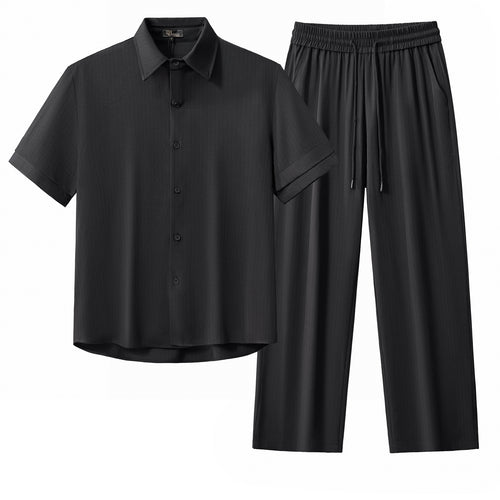 Conjunto Flow – Camisa y pantalón texturizados de manga corta - NEGRO
