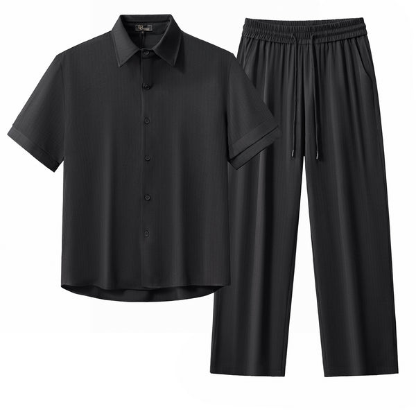 Conjunto Flow – Camisa y pantalón texturizados de manga corta - NEGRO