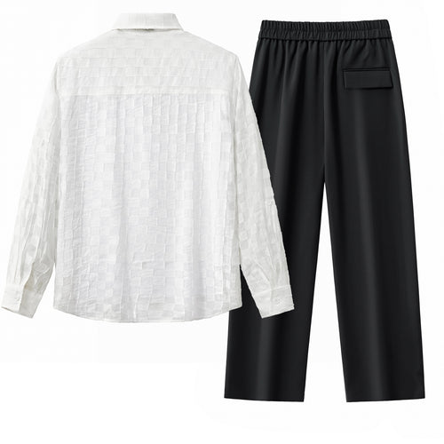 Haven Textured Long Sleeve Shirt + Kingsley Side-Tab Trousers SET - WHITE/BLACK